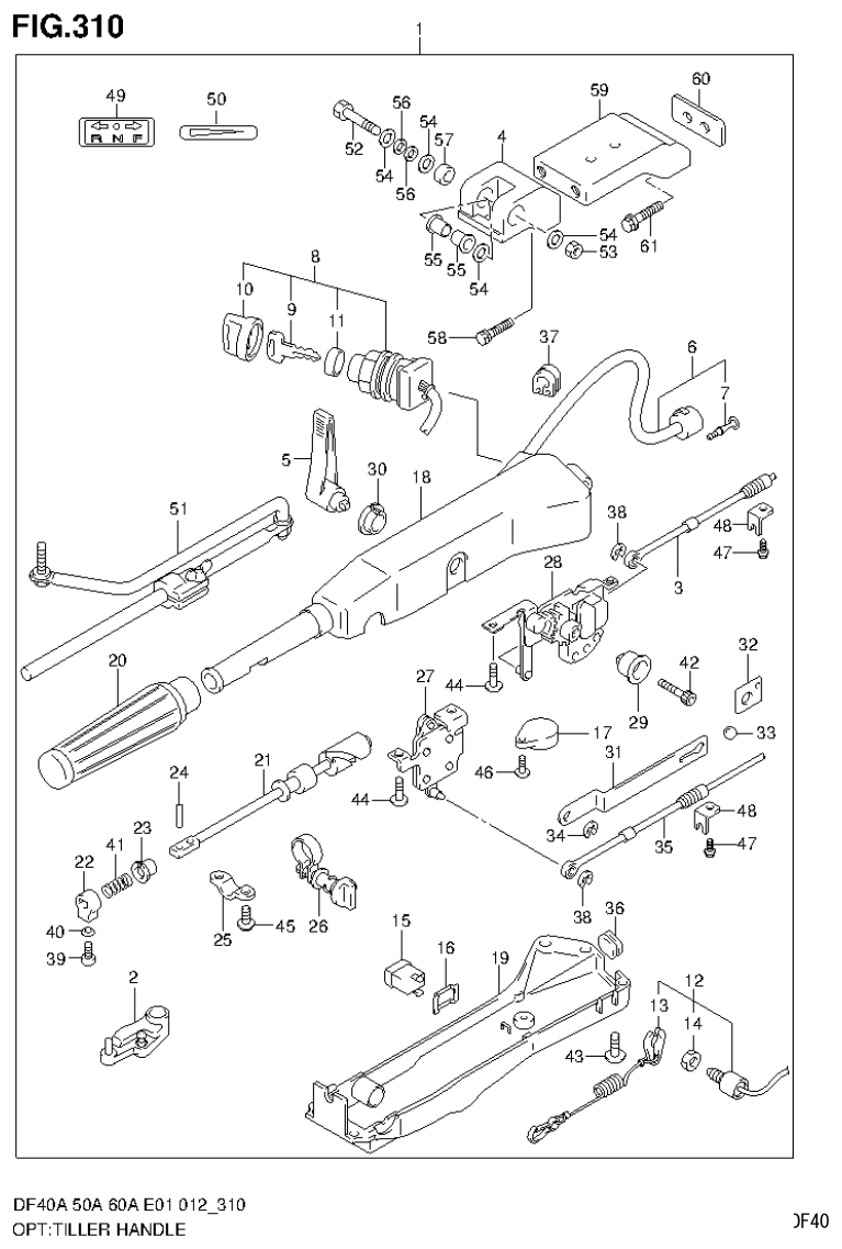Suzuki DF40AST, DF50A, DF50ATH OPT:TILLER HANDLE (DF40AST E34) parts diagram